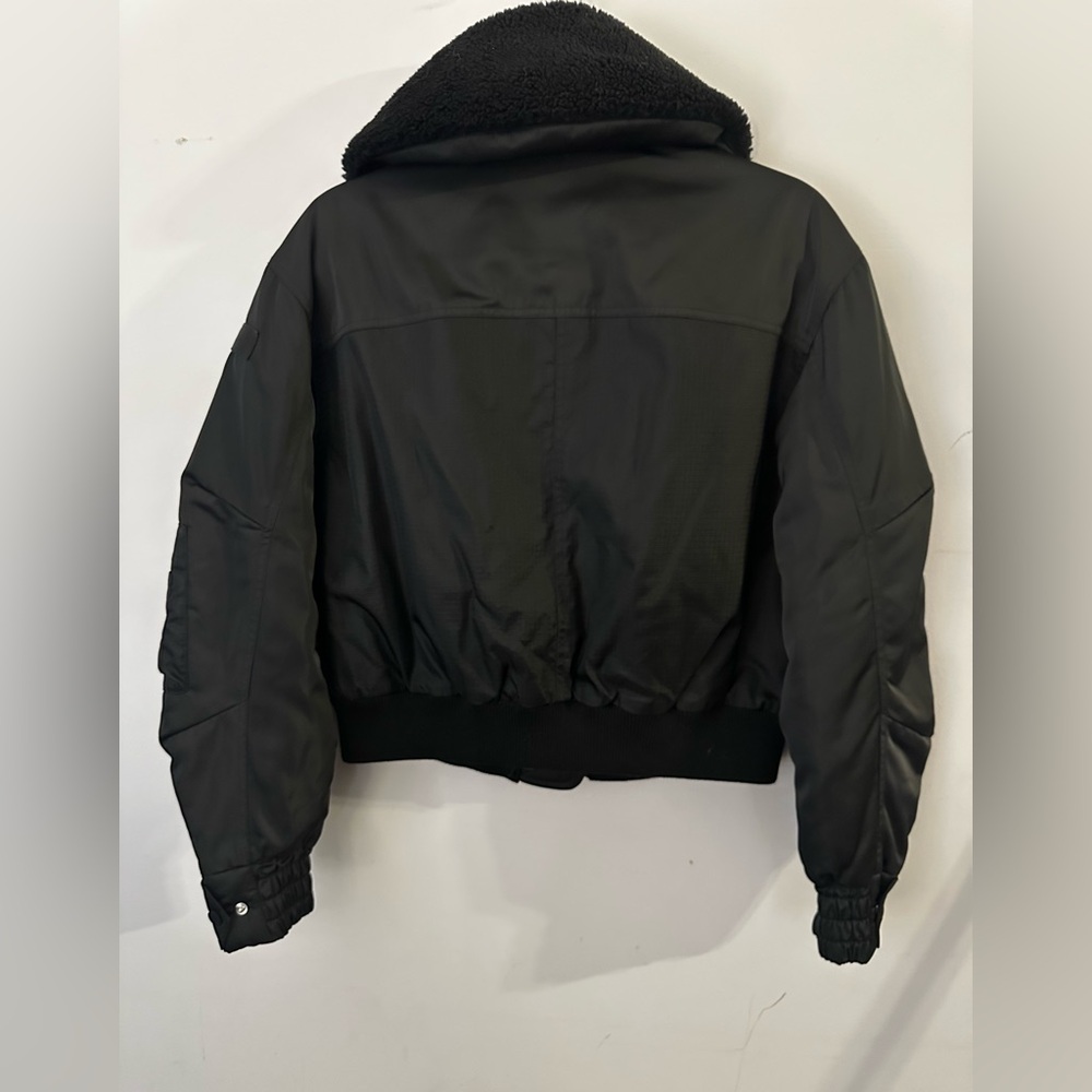 ALO Yoga Black Bomber Jacket with Faux Fur Collar - Picture 4 of 4